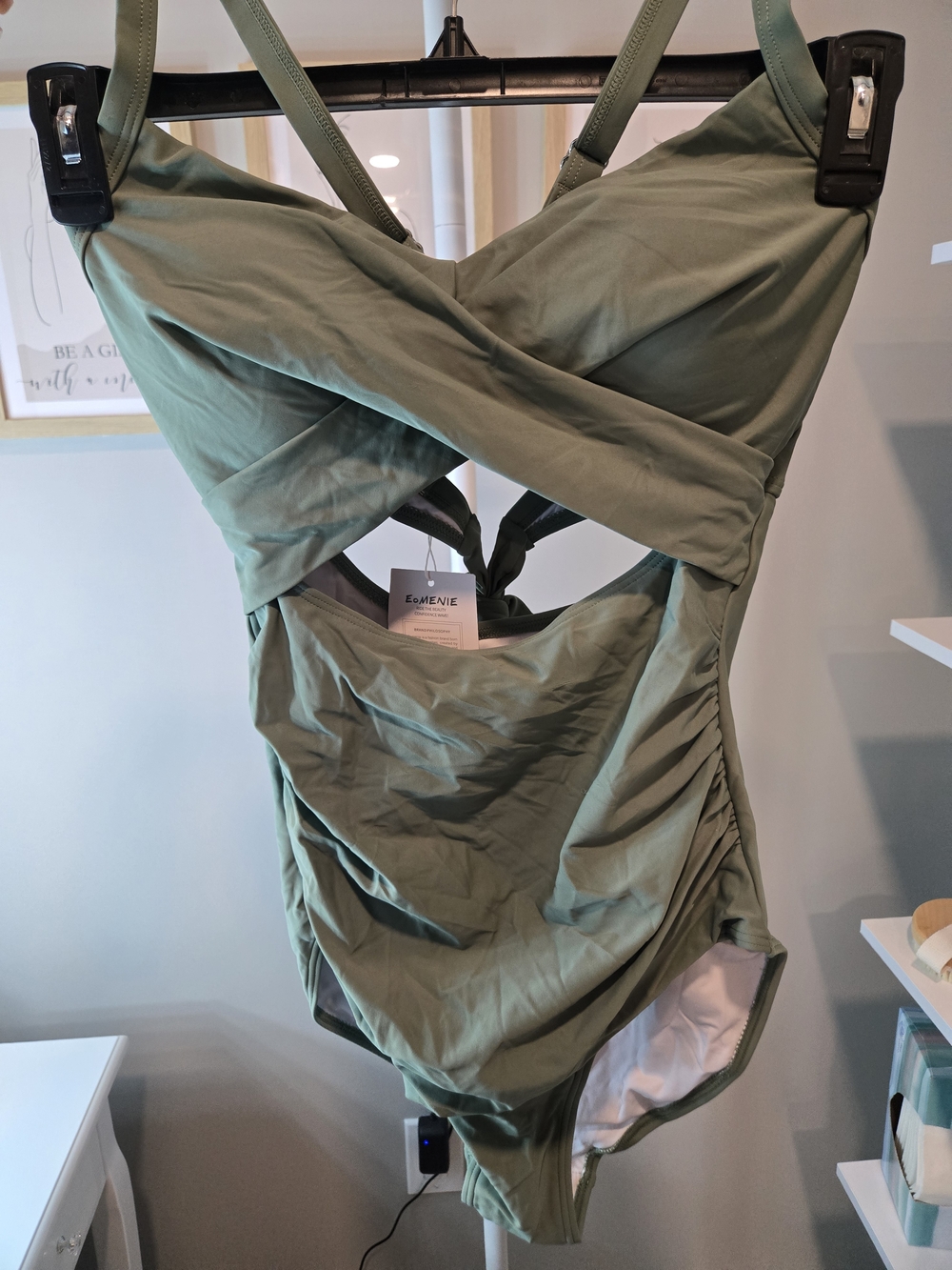 ⛱️👙☀️ NWT Emenie Olive Green One-Piece Swimsuit with Twist Front
